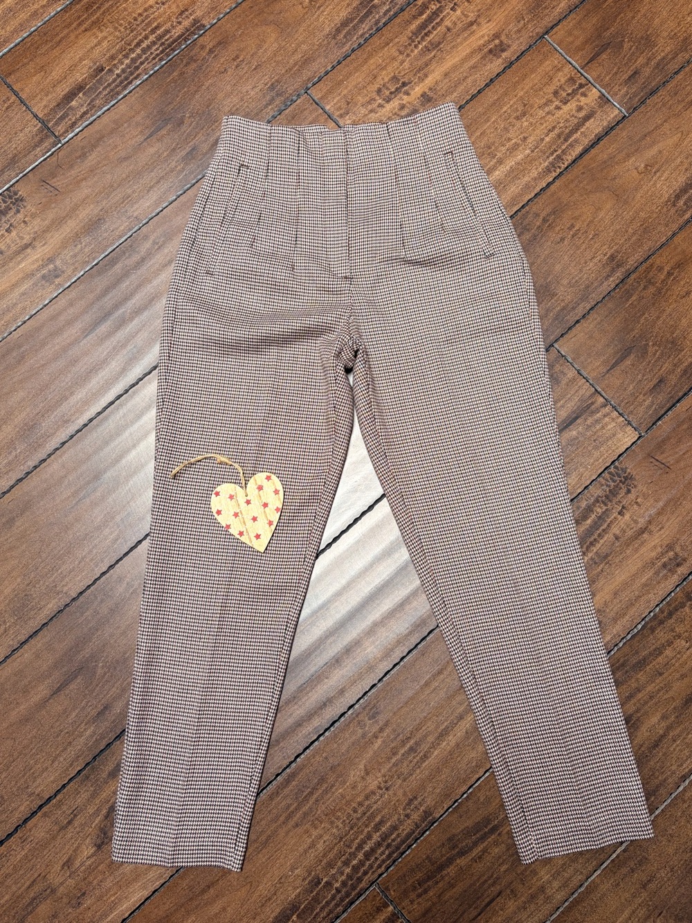 Zara High-Waisted Ankle-Length Checked Trousers (Brown Houndstooth)
